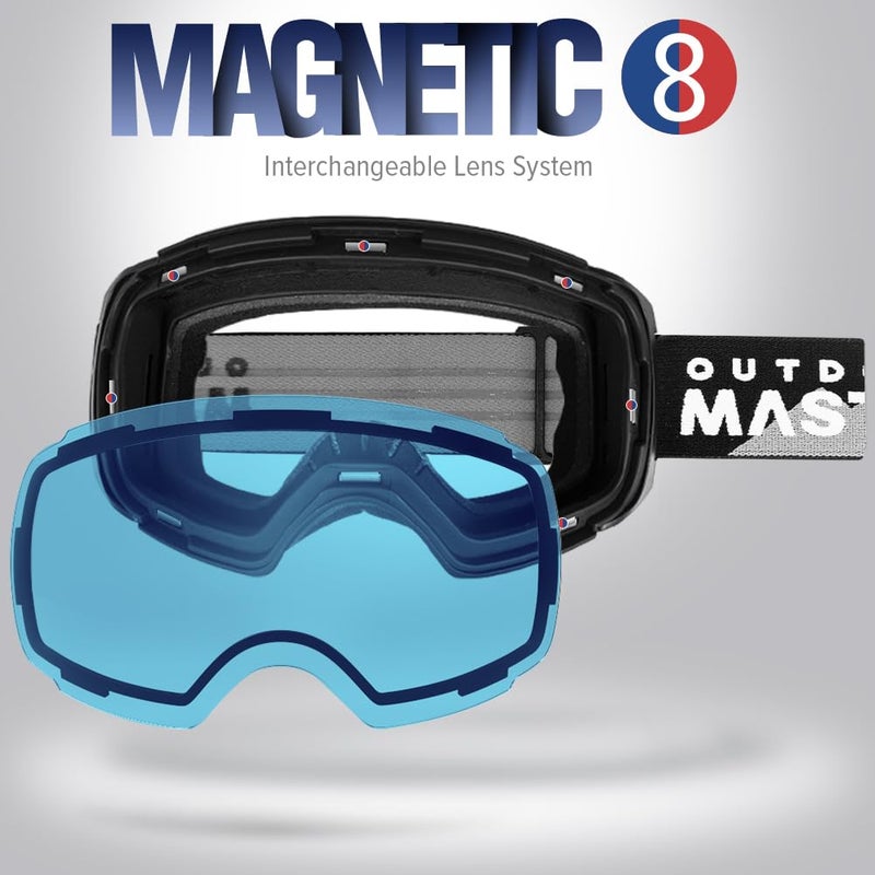 OutdoorMaster Ski Goggles PRO - Frameless, Interchangeable Lens 100% UV400 Protection Snow Goggles for Men & Women (Black Frame VLT 60% L.Blue Lens and Free Protective Case) - Image 2